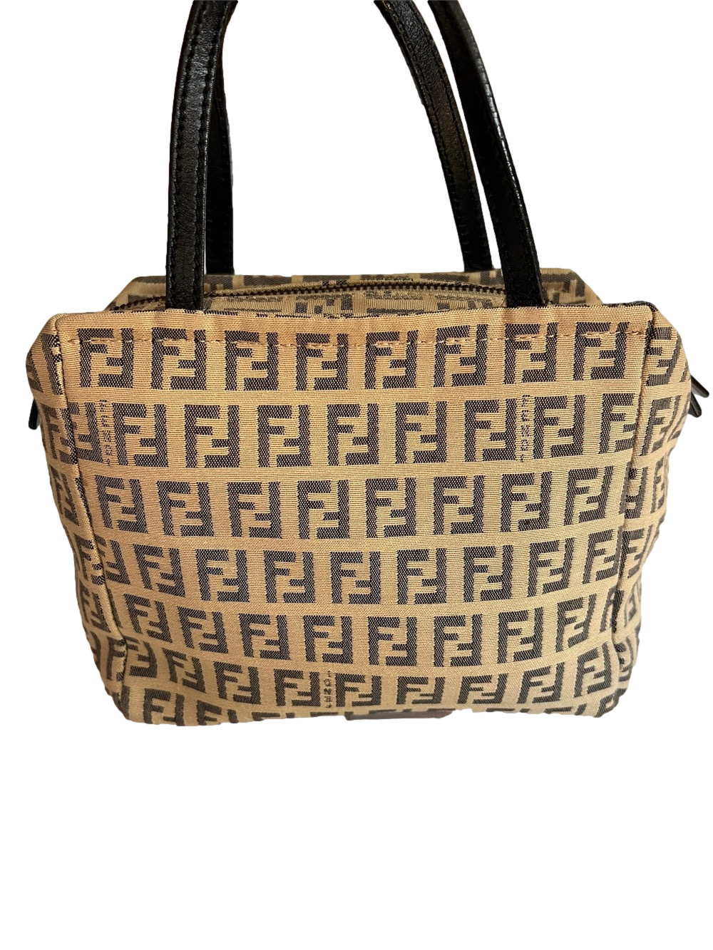 Fendi Zucchino Canvas Mini Tote in Black and Tan EUC